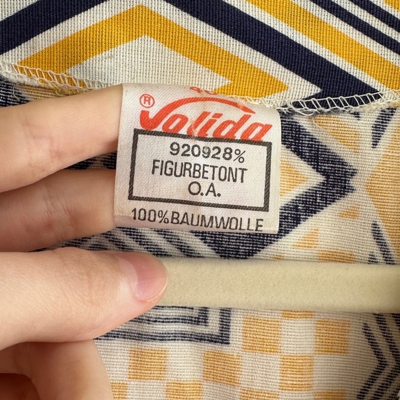 Jolida Vintage Geometric Button Front Dress, Yellow/Blue/White, Size Large - Picture 9 of 16